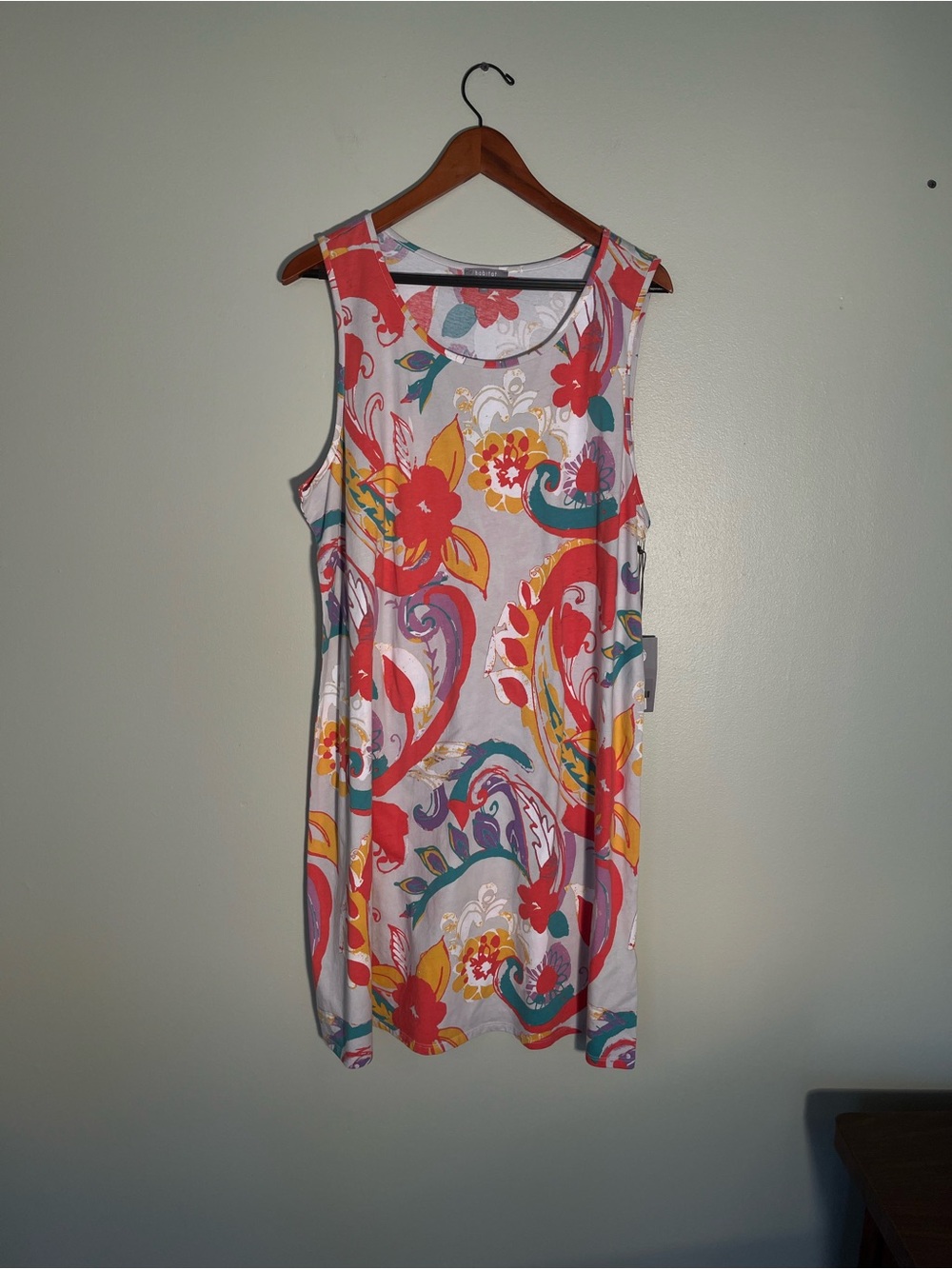 Habitat Boho Paisley Tank Dress Coral Multicolor Knit Sleeveless Mini XL cotton
